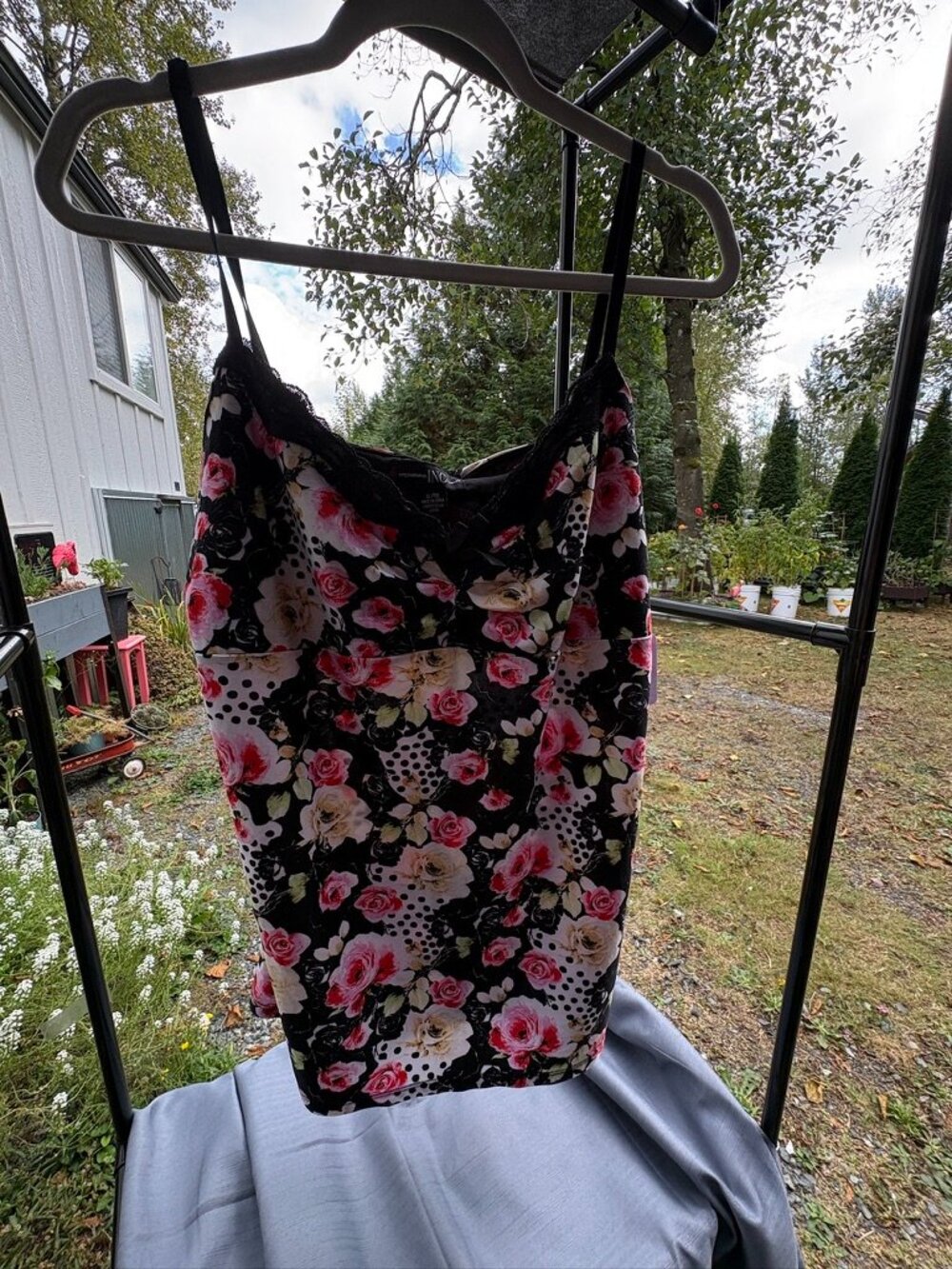 INC, Black, Pink Rose, Polka Dot, Lace Trim, Camisole – XL